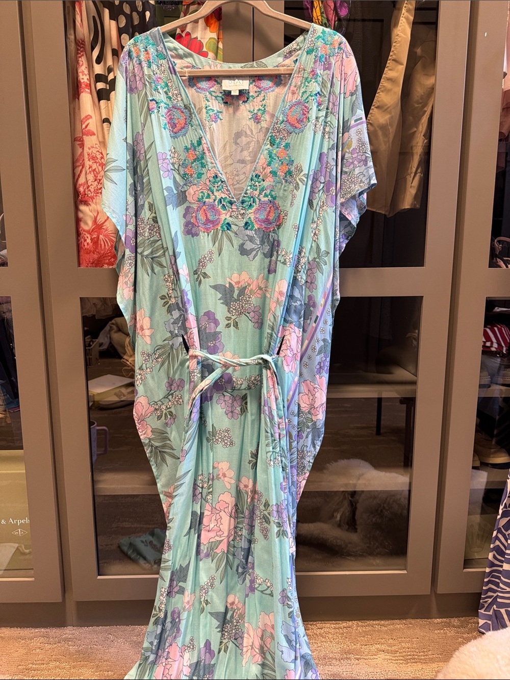 TAJ by Sabrina Crippa Mint Floral Maxi Dress with Pink & Lavender Accents